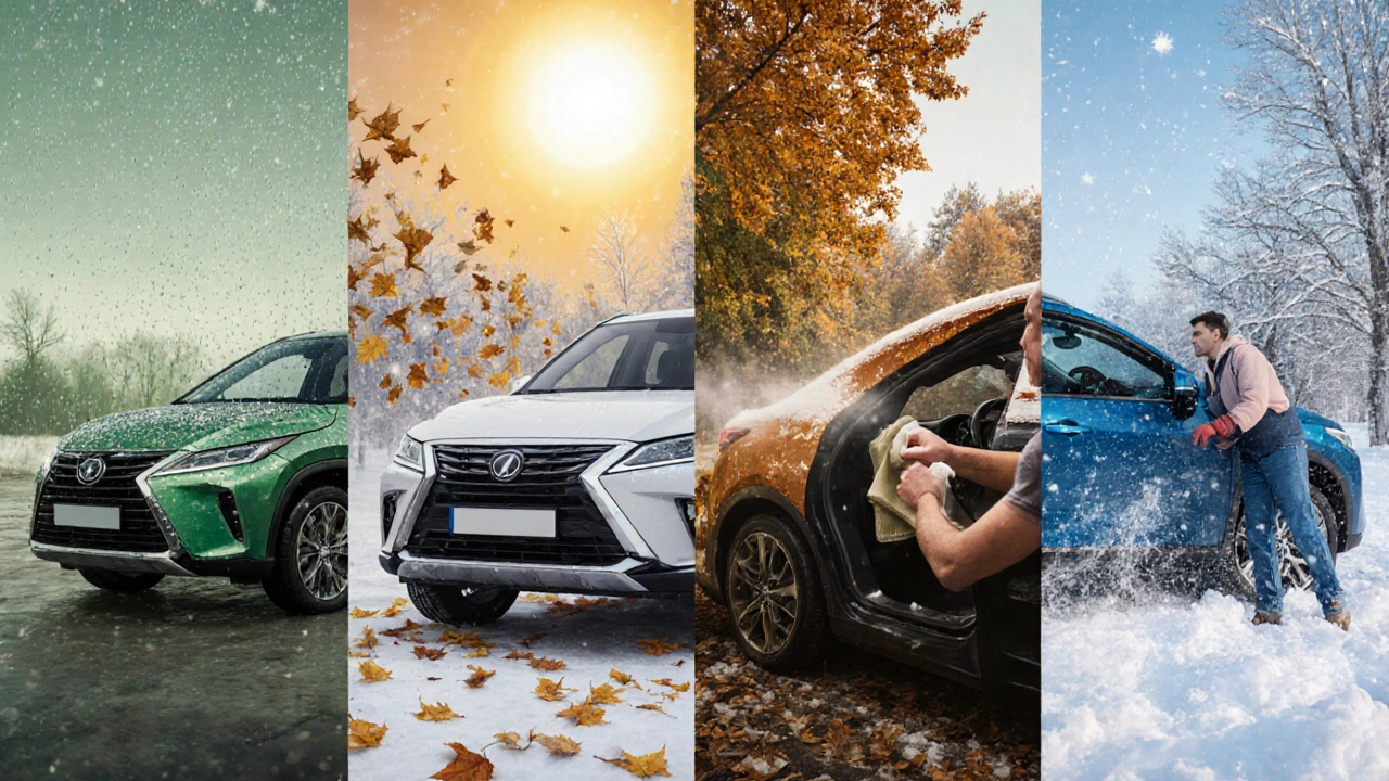 Автомобиль в четыре сезона: весна, лето, осень, зима, с элементами ухода
