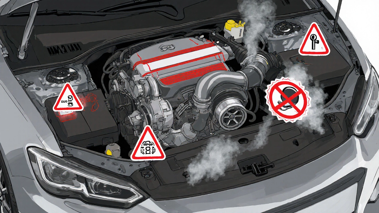 Схематичное изображение машины с нелегальными модификациями: турбо, переключённая коробка, отключенный подушек.