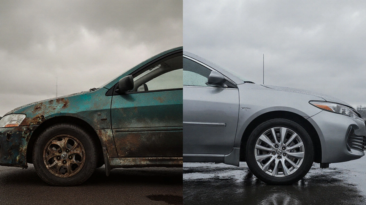 Сравнение: ржавый Mitsubishi и чистый Toyota Camry — разница в качестве кузова.