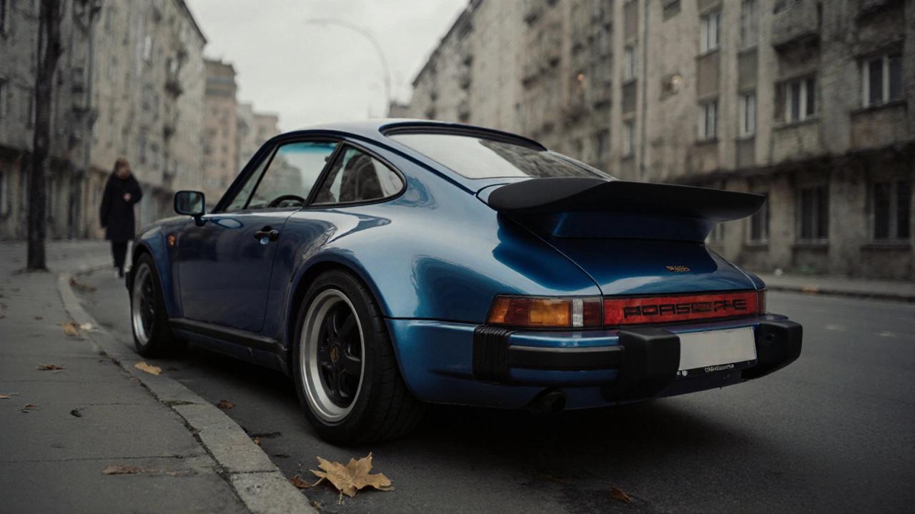 Порше 911 (964) в матовом синем цвете на улице Перми, без тюнинга и украшений.