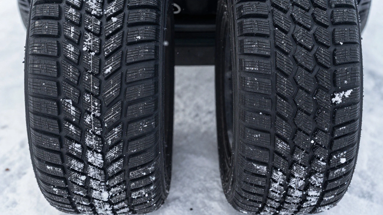 Сравнение зимней и всесезонной шины: глубокие ламели против плоских канавок на льду.