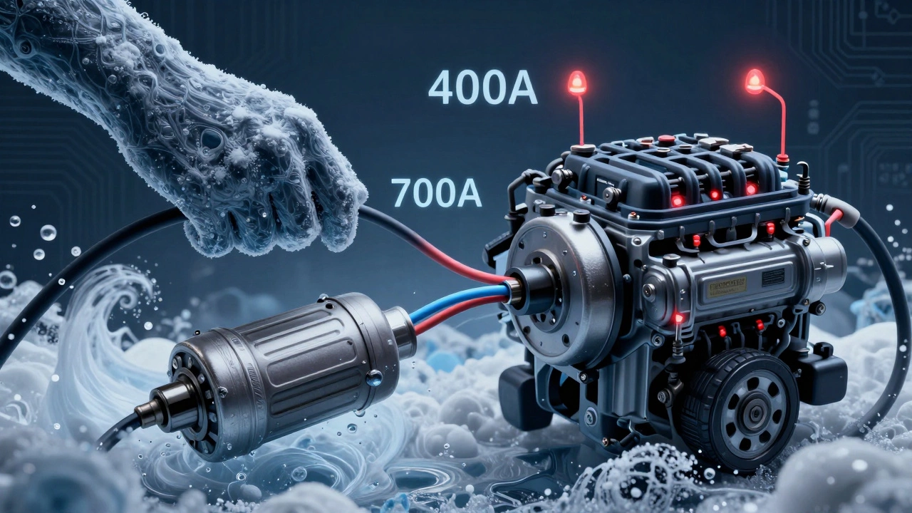 Электрические потоки показывают разницу в пусковом токе для бензинового и дизельного двигателей.