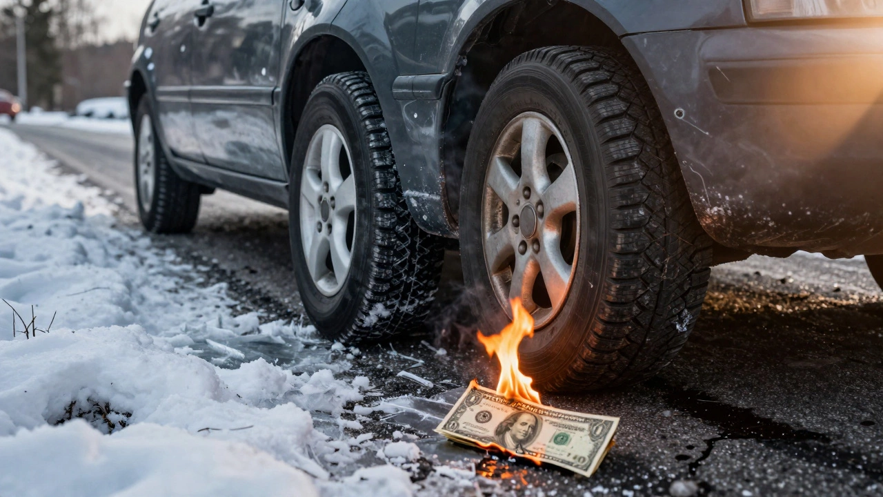 Концептуальное изображение: зимние и летние условия для шин M+S с символом потерь