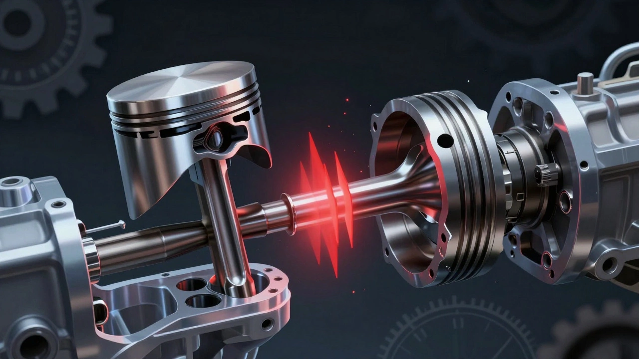 Схема столкновения поршня и клапана в интерференционном двигателе при обрыве ремня.