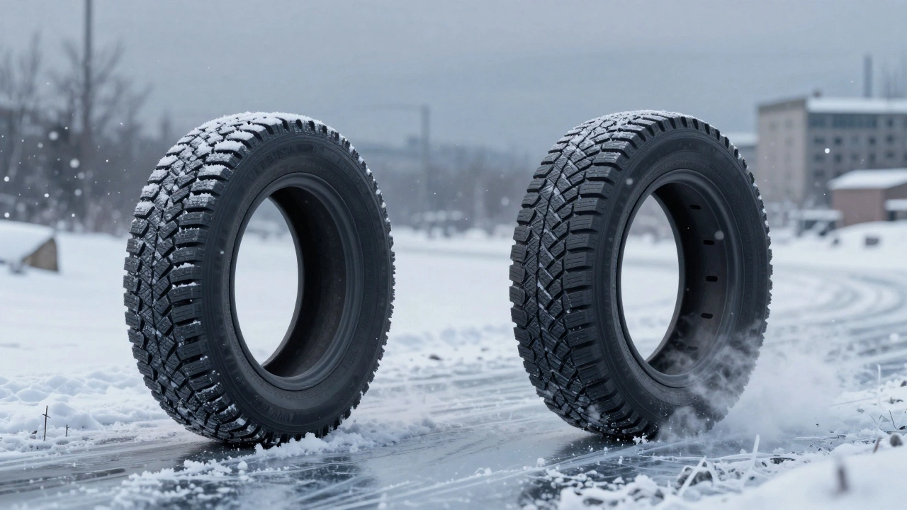 Сравнение зимних и всесезонных шин на снегу: одна цепляется, другая скользит.