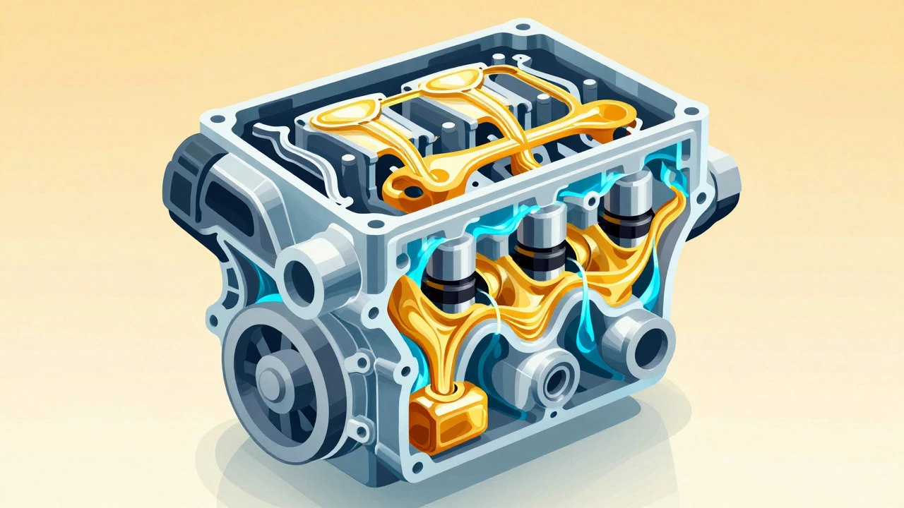 Conceptual illustration of oil flow inside an engine